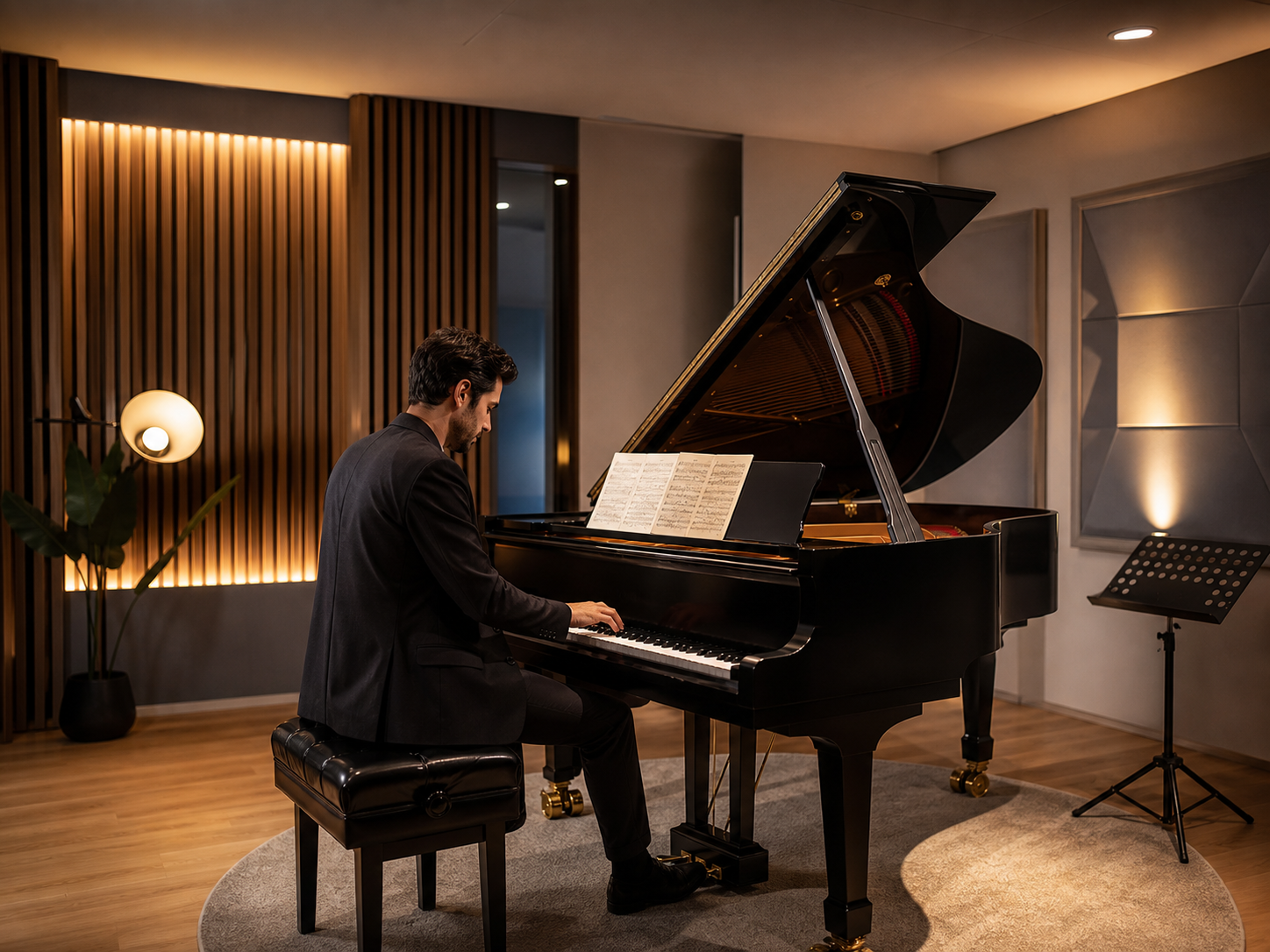 Music teacher practicing in a premium studio room